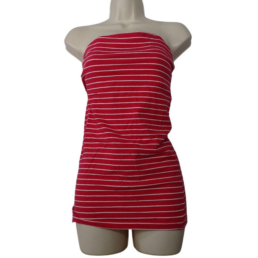 Rue21 Red/Pink White Striped Tube Top Women Juniors Size M Stretch Built-in Bra